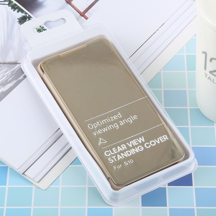 PU Electroplating Mirror Horizontal Flip Leather Case for Galaxy S10, with Holder