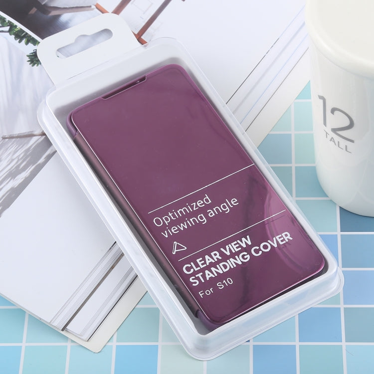 PU Electroplating Mirror Horizontal Flip Leather Case for Galaxy S10, with Holder