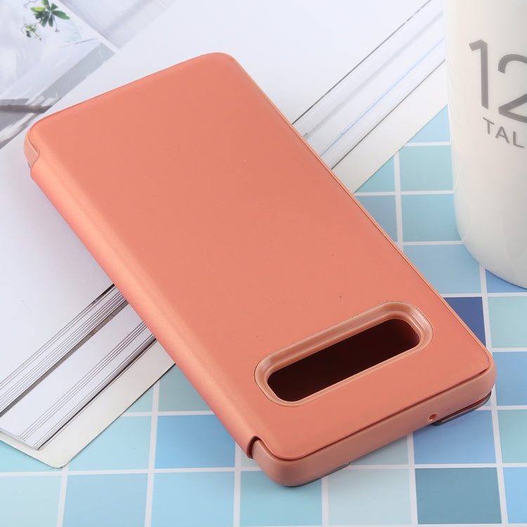 PU Electroplating Mirror Horizontal Flip Leather Case for Galaxy S10, with Holder