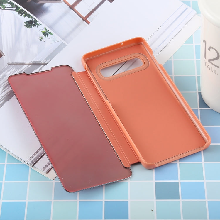 PU Electroplating Mirror Horizontal Flip Leather Case for Galaxy S10, with Holder