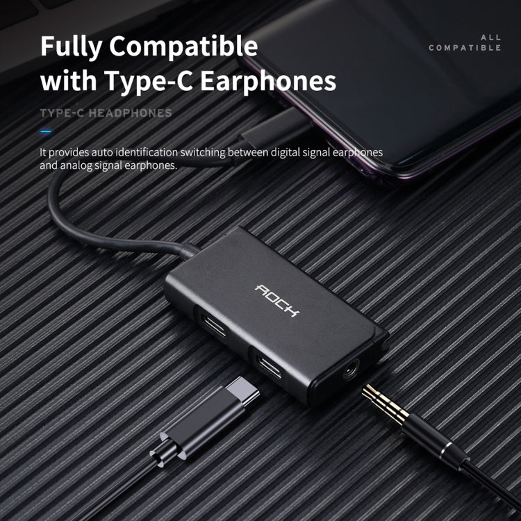 ROCK CA05 3 In 1 Type-C / USB-C Charging Audio Adapter Cable, Length: 18cm(Black)