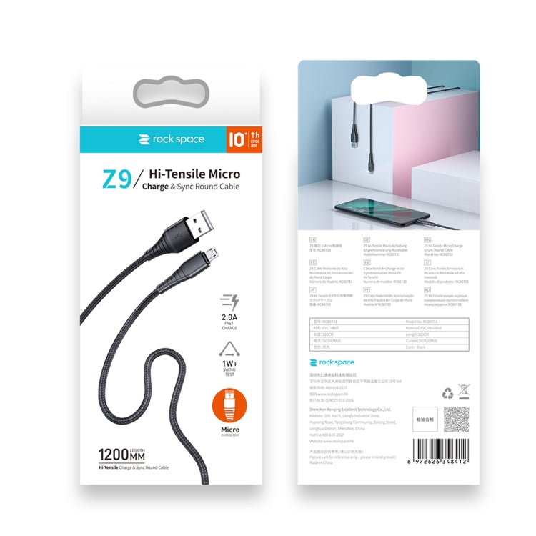 ROCK Z9 2A Micro Hi-tensile Sync Round Charging Cable, Length: 100cm