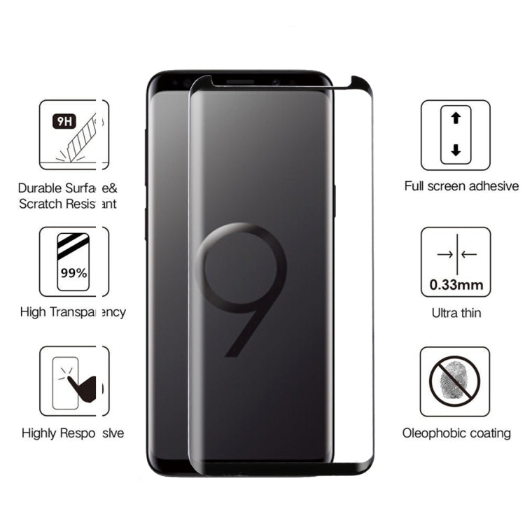 25 PCS 0.33mm 9H Surface Hardness 3D Curved Edge Anti-scratch Non-full Screen HD Fully Adhesive Glass Screen Protector for Galaxy S9(Black)