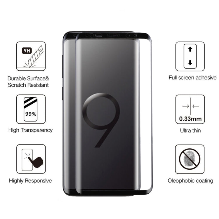 25 PCS For Galaxy S9 0.33mm 9H Surface Hardness 3D Curved Edge Anti-scratch Full Screen HD Fully Adhesive Glass Screen Protector (Black)