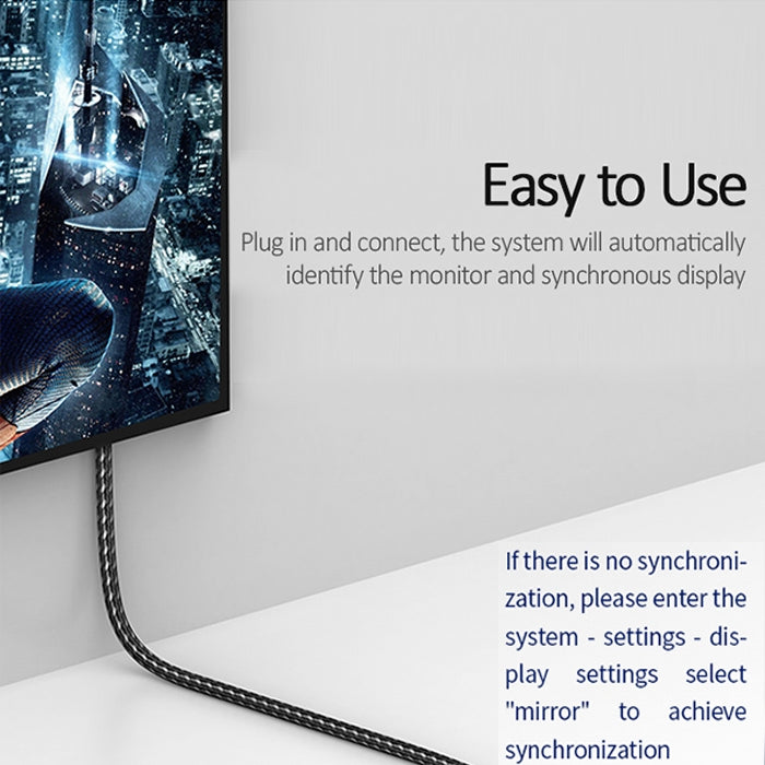 USAMS 15cm Type-C to HDMI 2.0 4K HD Aux Cable Adapter Male & Female HDMI to Type-C Male Jack  Braided Audio Adapter