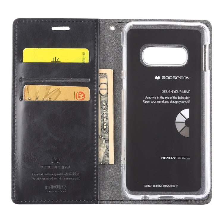 GOOSPERY BLUE MOON FLIP Series Crazy Horse Texture Horizontal Flip Leather Case for Galaxy S10e, with Holder & Card Slots & Wallet