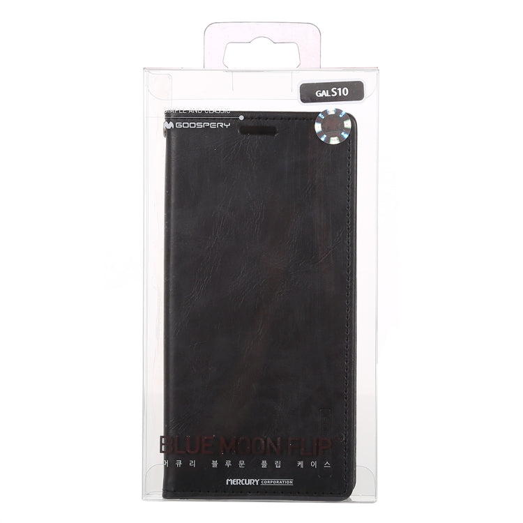 GOOSPERY BLUE MOON FLIP Series Crazy Horse Texture Horizontal Flip Leather Case for Galaxy S10, with Holder & Card Slots & Wallet