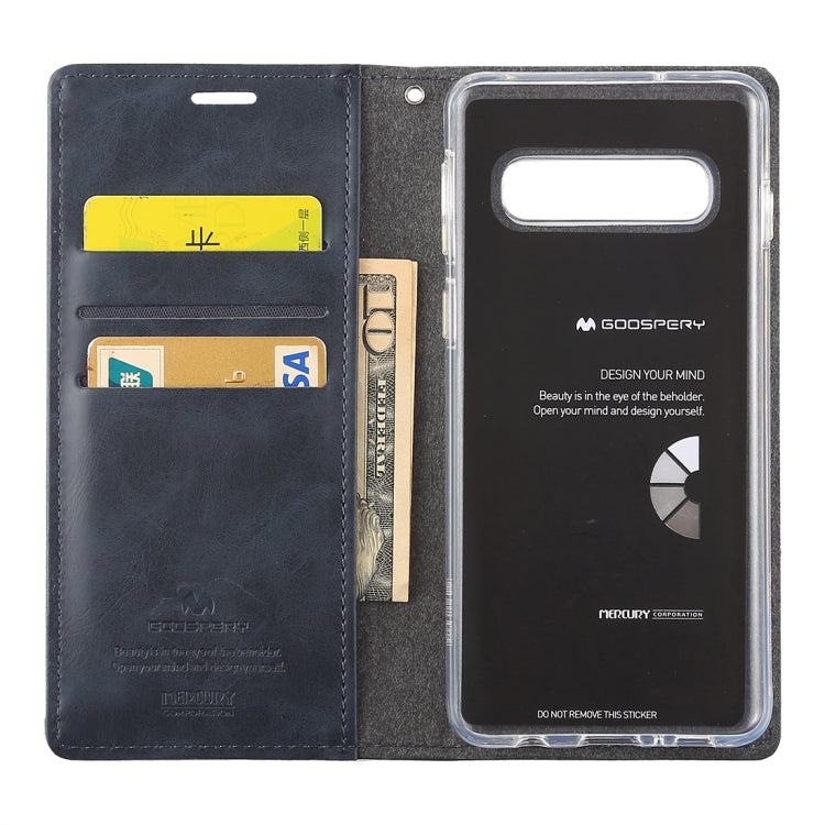 GOOSPERY BLUE MOON FLIP Series Crazy Horse Texture Horizontal Flip Leather Case for Galaxy S10, with Holder & Card Slots & Wallet