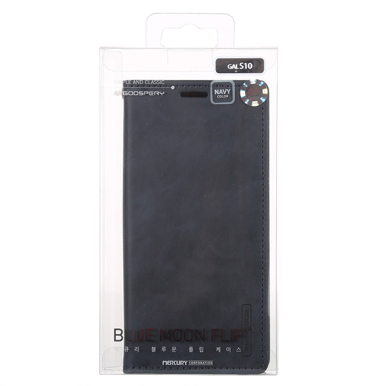 GOOSPERY BLUE MOON FLIP Series Crazy Horse Texture Horizontal Flip Leather Case for Galaxy S10, with Holder & Card Slots & Wallet