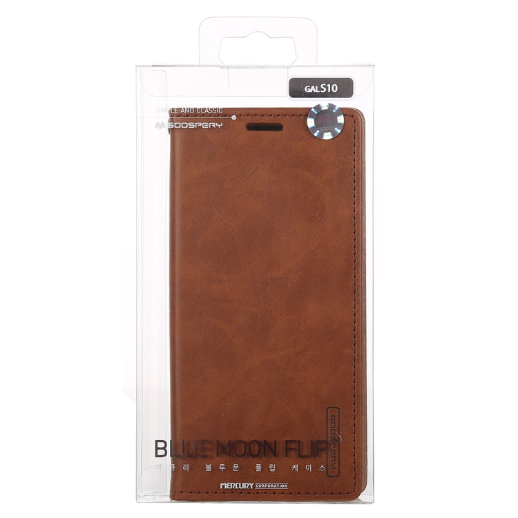 GOOSPERY BLUE MOON FLIP Series Crazy Horse Texture Horizontal Flip Leather Case for Galaxy S10, with Holder & Card Slots & Wallet