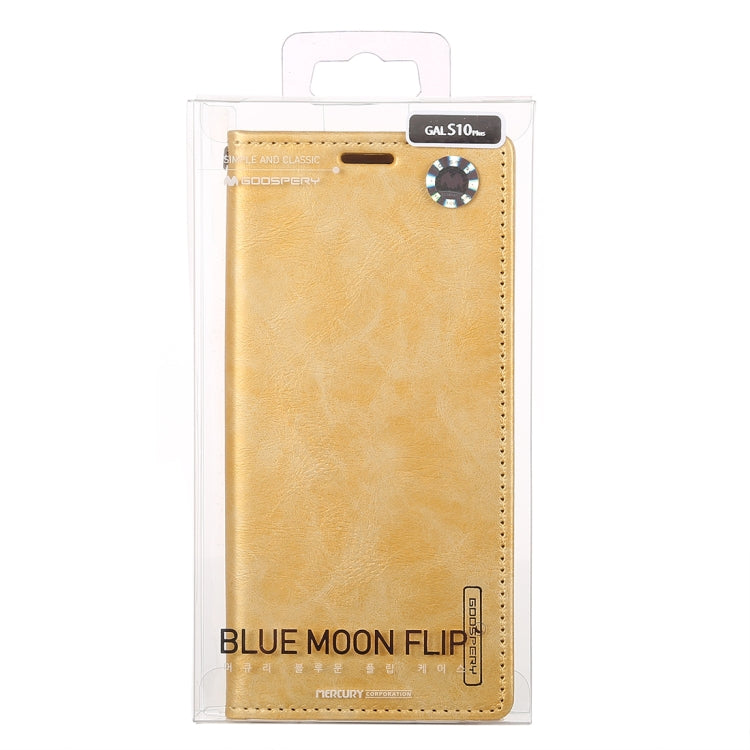 GOOSPERY BLUE MOON FLIP Series Crazy Horse Texture Horizontal Flip Leather Case for Galaxy S10+, with Holder & Card Slots & Wallet