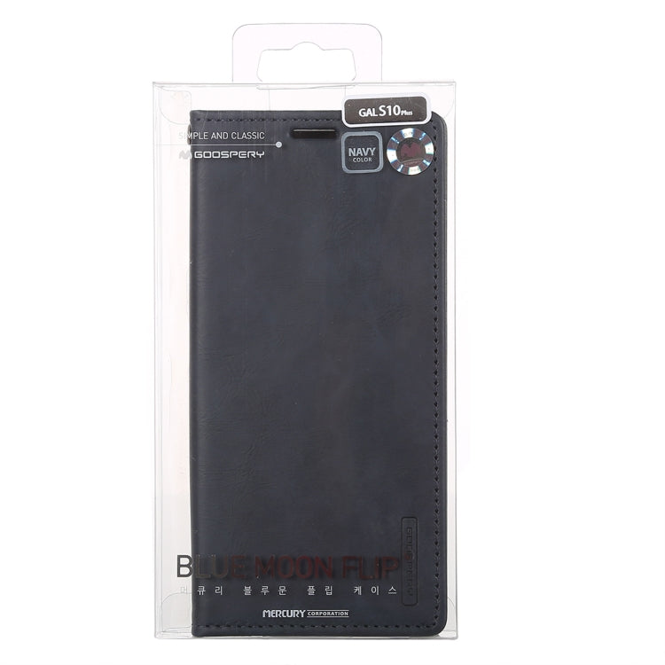 GOOSPERY BLUE MOON FLIP Series Crazy Horse Texture Horizontal Flip Leather Case for Galaxy S10+, with Holder & Card Slots & Wallet