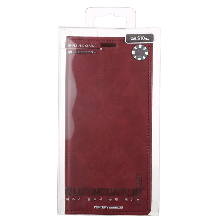 GOOSPERY BLUE MOON FLIP Series Crazy Horse Texture Horizontal Flip Leather Case for Galaxy S10+, with Holder & Card Slots & Wallet