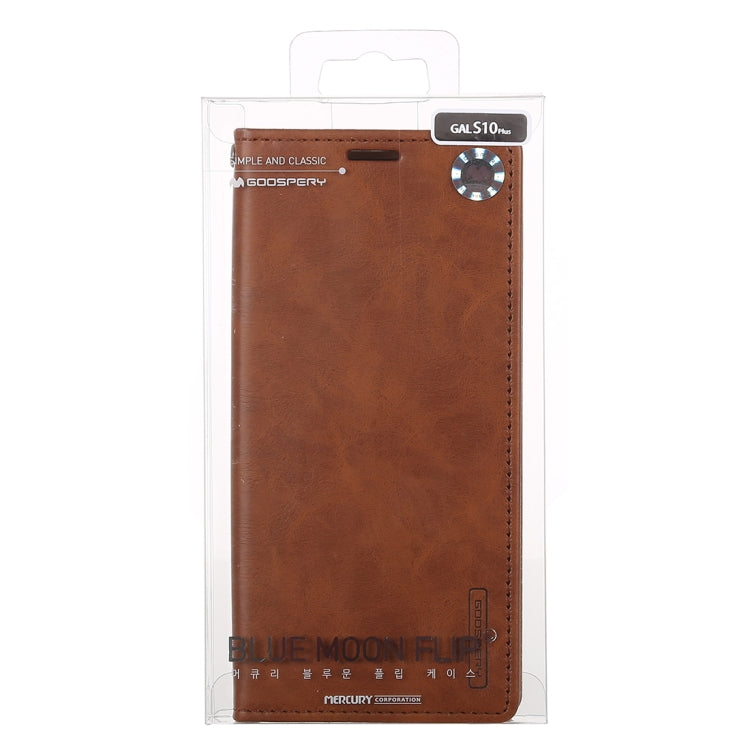 GOOSPERY BLUE MOON FLIP Series Crazy Horse Texture Horizontal Flip Leather Case for Galaxy S10+, with Holder & Card Slots & Wallet