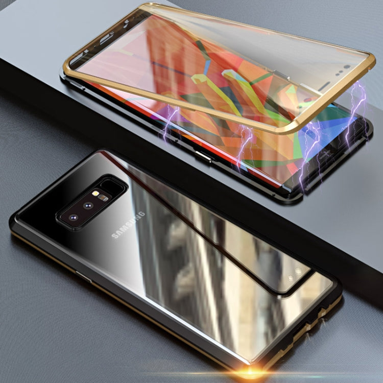Ultra Slim Double Sides Magnetic Adsorption Angular Frame Tempered Glass Magnet Flip Case for Galaxy Note8
