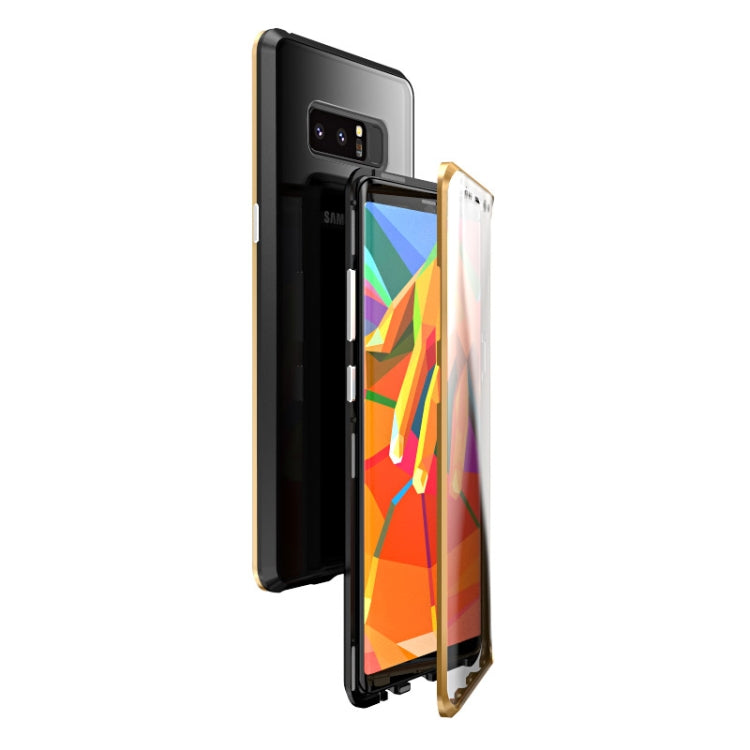 Ultra Slim Double Sides Magnetic Adsorption Angular Frame Tempered Glass Magnet Flip Case for Galaxy Note8