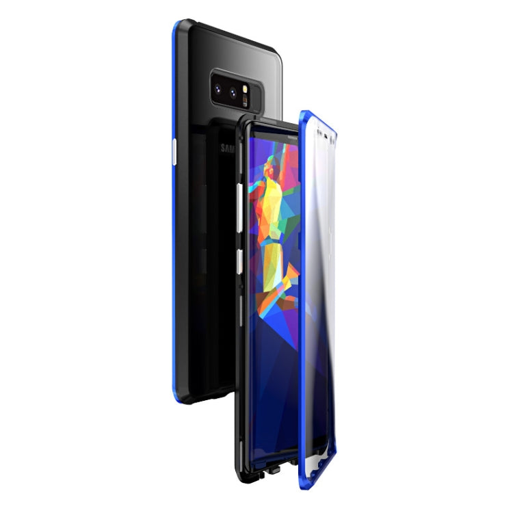 Ultra Slim Double Sides Magnetic Adsorption Angular Frame Tempered Glass Magnet Flip Case for Galaxy Note8