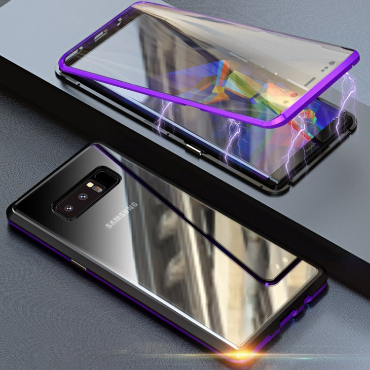 Ultra Slim Double Sides Magnetic Adsorption Angular Frame Tempered Glass Magnet Flip Case for Galaxy Note8