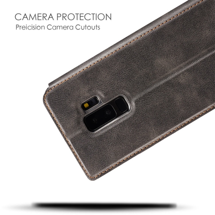 Retro Simple Ultra-thin Magnetic Horizontal Flip Leather Case for Galaxy S9 Plus, with Holder & Card Slots & Lanyard