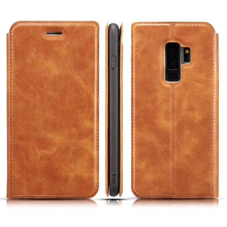 Retro Simple Ultra-thin Magnetic Horizontal Flip Leather Case for Galaxy S9 Plus, with Holder & Card Slots & Lanyard