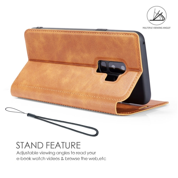 Retro Simple Ultra-thin Magnetic Horizontal Flip Leather Case for Galaxy S9 Plus, with Holder & Card Slots & Lanyard