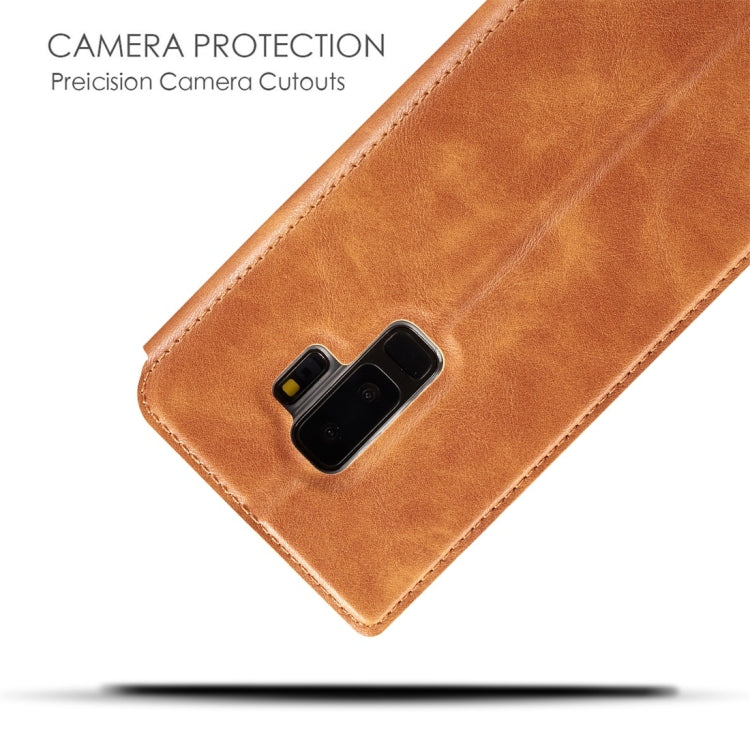 Retro Simple Ultra-thin Magnetic Horizontal Flip Leather Case for Galaxy S9 Plus, with Holder & Card Slots & Lanyard