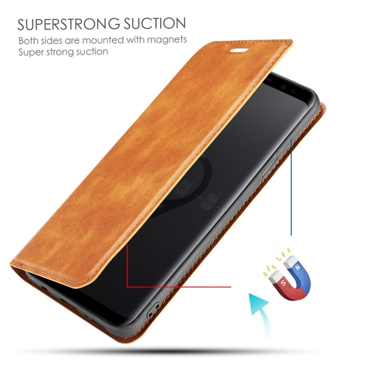 Retro Simple Ultra-thin Magnetic Horizontal Flip Leather Case for Galaxy S9 Plus, with Holder & Card Slots & Lanyard