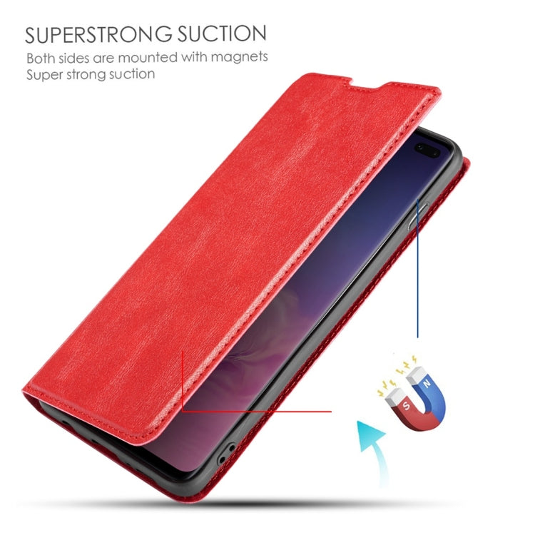 Retro Simple Ultra-thin Magnetic Horizontal Flip Leather Case for Galaxy S10, with Holder & Card Slots & Lanyard