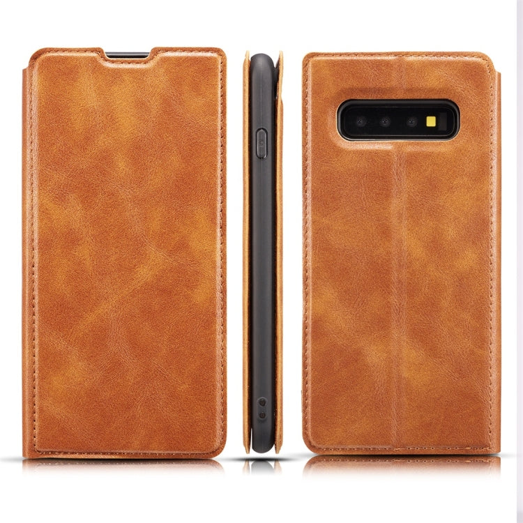 Retro Simple Ultra-thin Magnetic Horizontal Flip Leather Case for Galaxy S10, with Holder & Card Slots & Lanyard