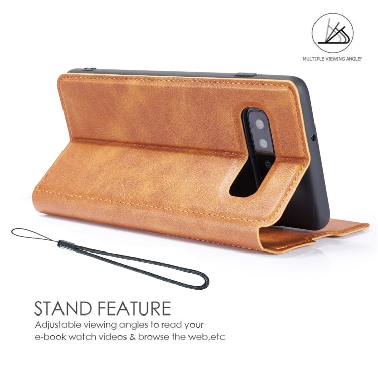 Retro Simple Ultra-thin Magnetic Horizontal Flip Leather Case for Galaxy S10, with Holder & Card Slots & Lanyard