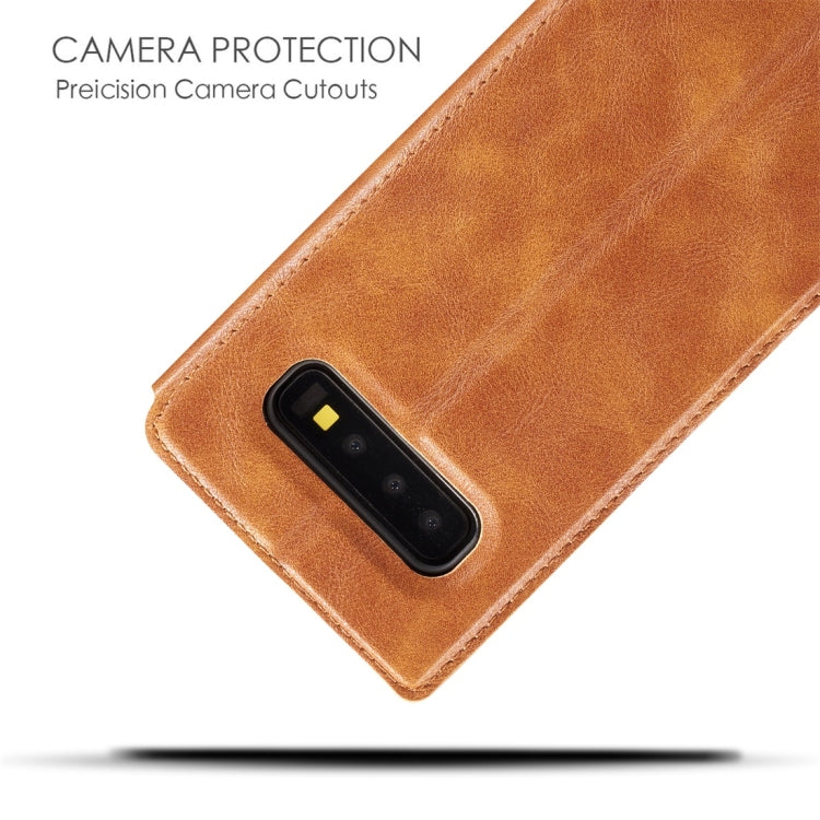 Retro Simple Ultra-thin Magnetic Horizontal Flip Leather Case for Galaxy S10, with Holder & Card Slots & Lanyard