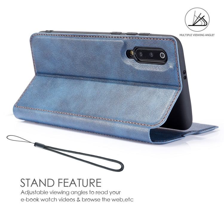 Retro Simple Ultra-thin Magnetic Horizontal Flip Leather Case for Galaxy A50, with Holder & Card Slots & Lanyard
