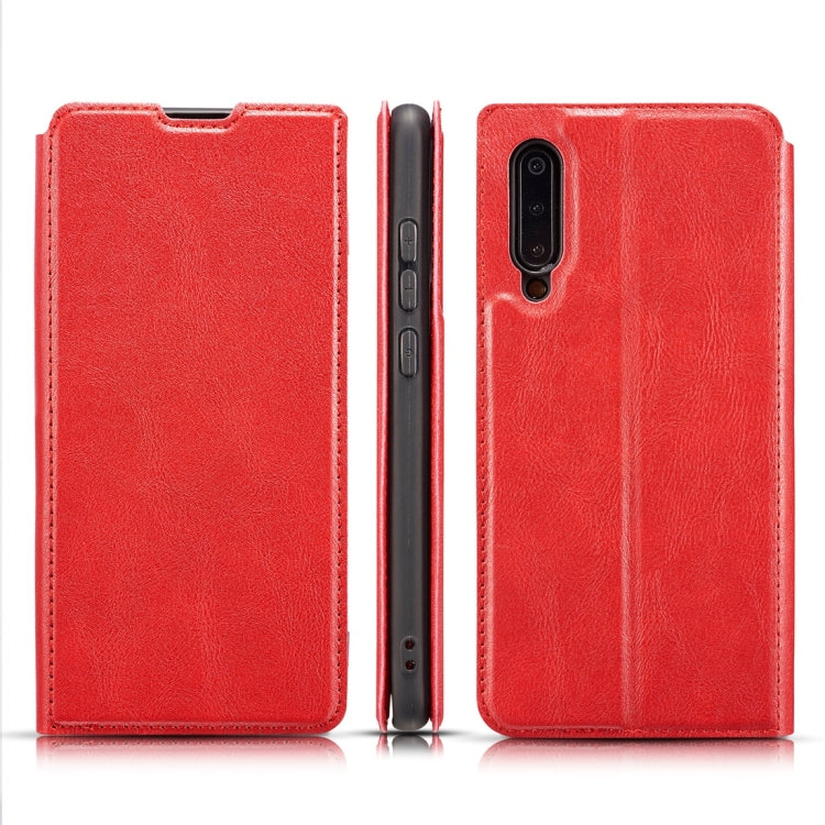 Retro Simple Ultra-thin Magnetic Horizontal Flip Leather Case for Galaxy A50, with Holder & Card Slots & Lanyard