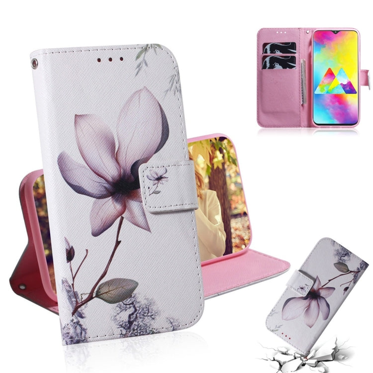Magnolia Flower Pattern Coloured Drawing Horizontal Flip Leather Case for Galaxy M20, with Holder & Card Slots & Wallet