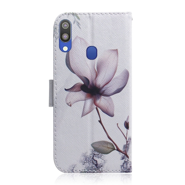 Magnolia Flower Pattern Coloured Drawing Horizontal Flip Leather Case for Galaxy M20, with Holder & Card Slots & Wallet