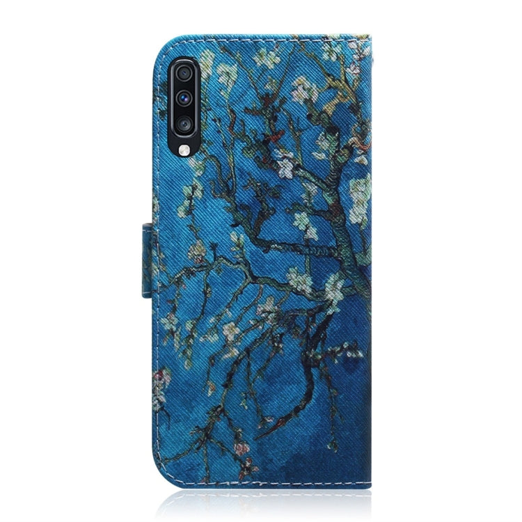 Apricot Flower Pattern Coloured Drawing Horizontal Flip Leather Case for Galaxy A70, with Holder & Card Slots & Wallet
