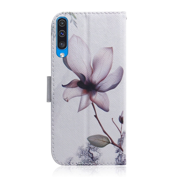 Magnolia Flower Pattern Coloured Drawing Horizontal Flip Leather Case for Galaxy A50, with Holder & Card Slots & Wallet