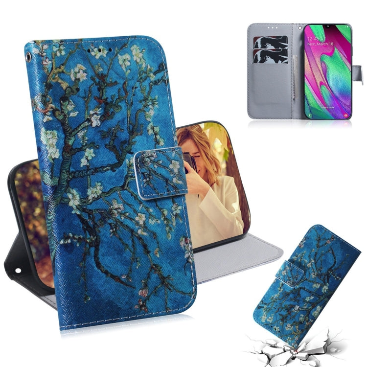 Apricot Flower Pattern Coloured Drawing Horizontal Flip Leather Case for Galaxy A40, with Holder & Card Slots & Wallet
