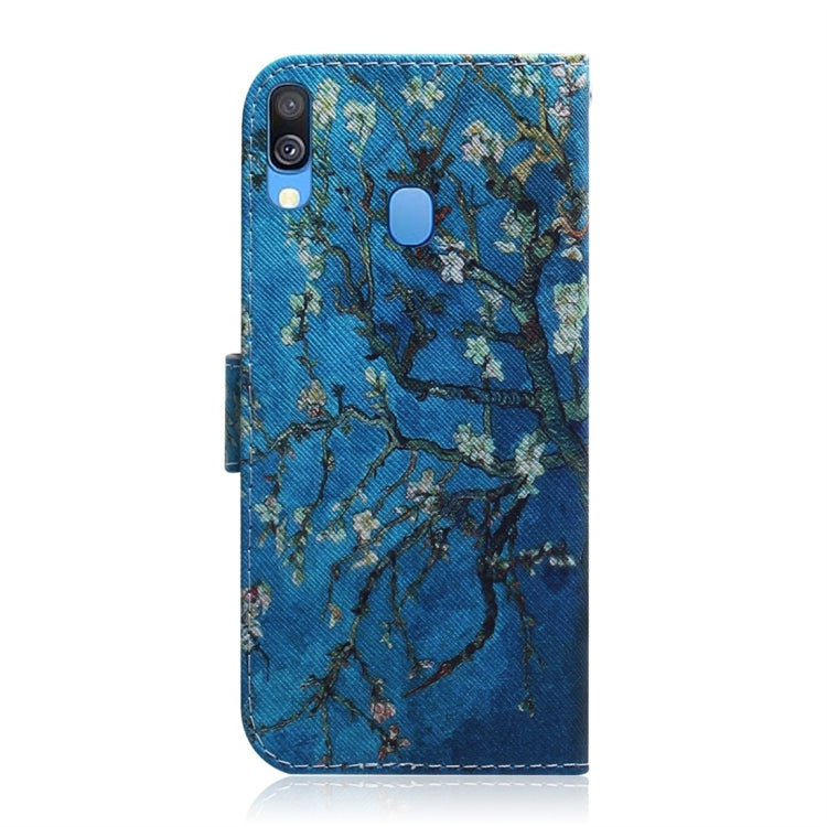 Apricot Flower Pattern Coloured Drawing Horizontal Flip Leather Case for Galaxy A40, with Holder & Card Slots & Wallet