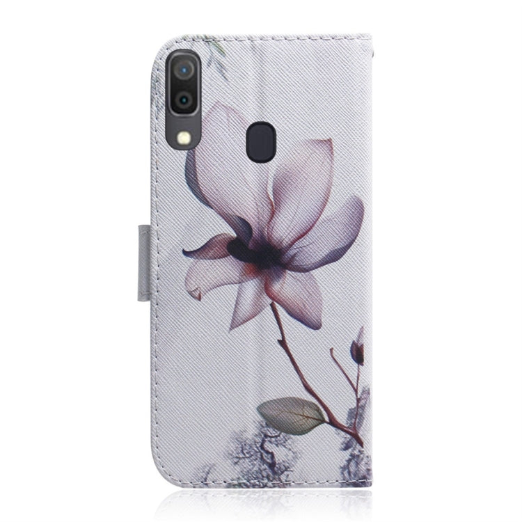 Magnolia Flower Pattern Coloured Drawing Horizontal Flip Leather Case for Galaxy A30, with Holder & Card Slots & Wallet