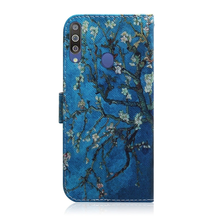 Apricot Flower Pattern Coloured Drawing Horizontal Flip Leather Case for Galaxy M30, with Holder & Card Slots & Wallet