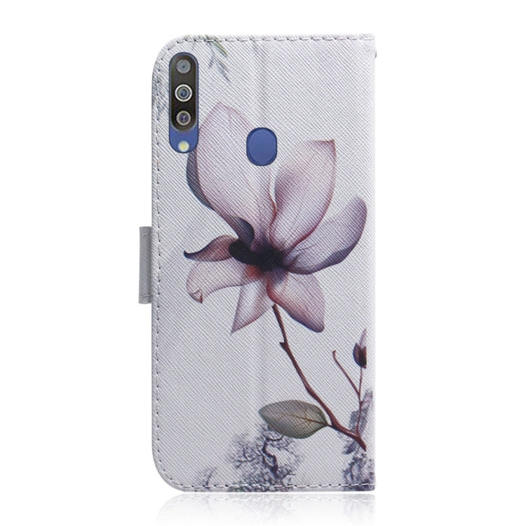 Magnolia Flower Pattern Coloured Drawing Horizontal Flip Leather Case for Galaxy M30, with Holder & Card Slots & Wallet
