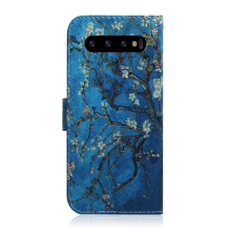 Apricot Flower Pattern Coloured Drawing Horizontal Flip Leather Case for Galaxy S10, with Holder & Card Slots & Wallet