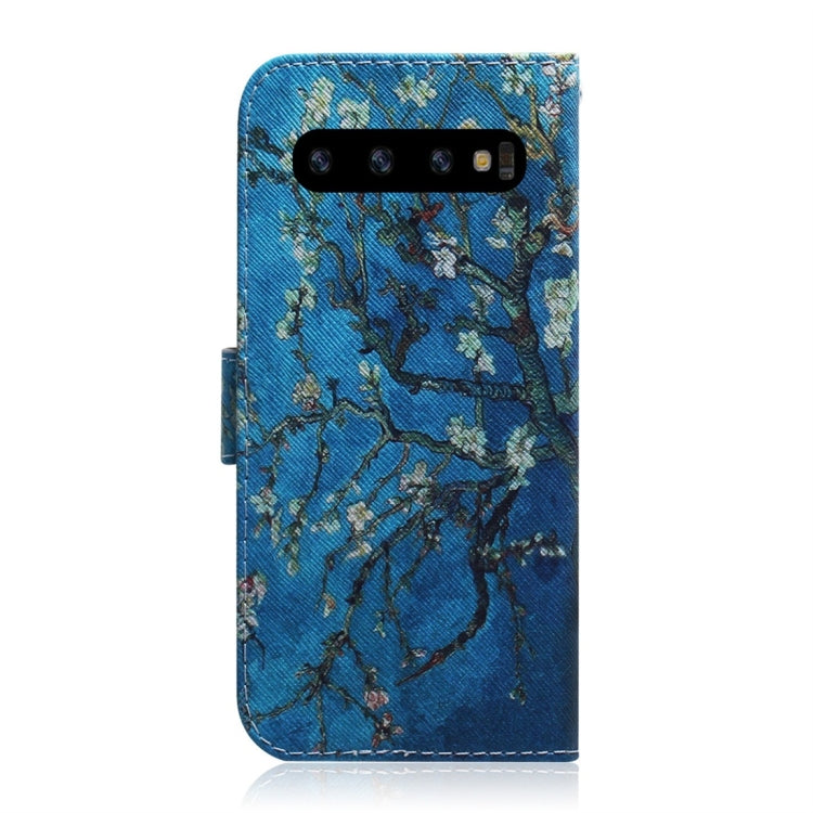 Apricot Flower Pattern Coloured Drawing Horizontal Flip Leather Case for Galaxy S10 Plus, with Holder & Card Slots & Wallet