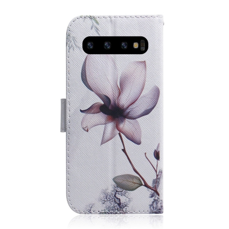 Magnolia Flower Pattern Coloured Drawing Horizontal Flip Leather Case for Galaxy S10 Plus, with Holder & Card Slots & Wallet