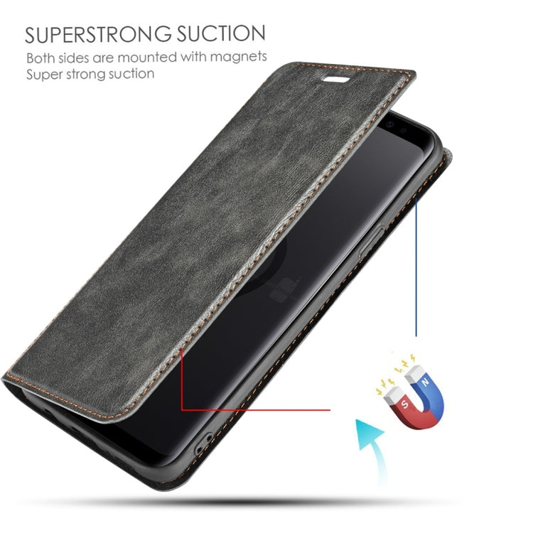 Retro Simple Ultra-thin Magnetic Horizontal Flip Leather Case for Galaxy S9, with Holder & Card Slots & Lanyard