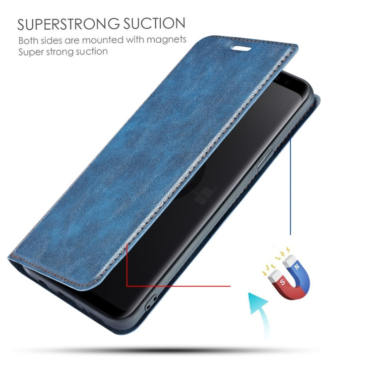 Retro Simple Ultra-thin Magnetic Horizontal Flip Leather Case for Galaxy S9, with Holder & Card Slots & Lanyard