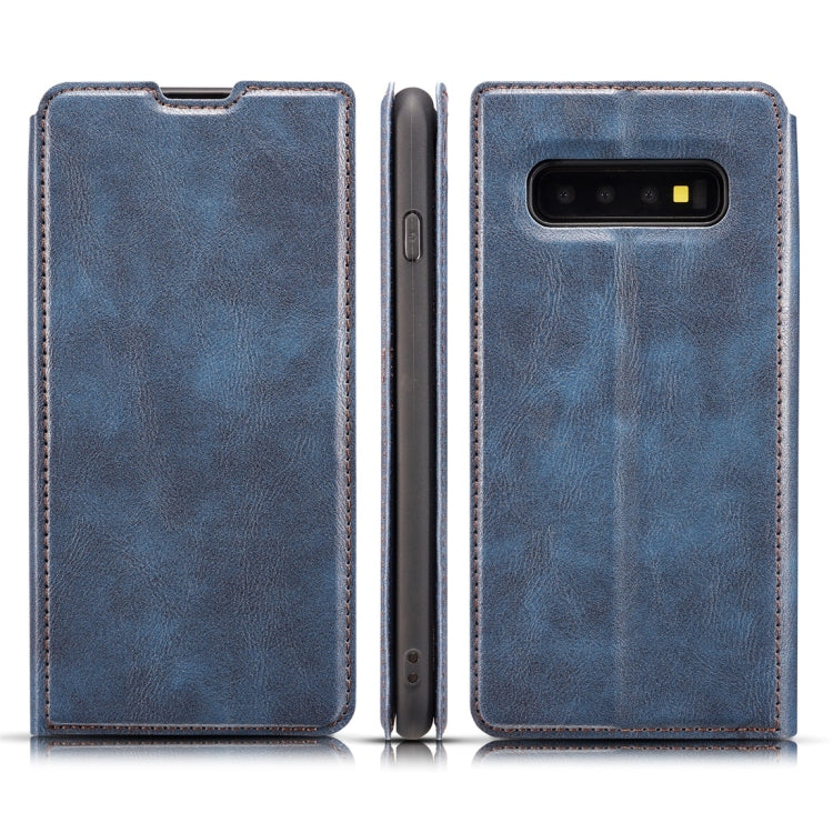 Retro Simple Ultra-thin Magnetic Horizontal Flip Leather Case for Galaxy S10 Plus, with Holder & Card Slots & Lanyard