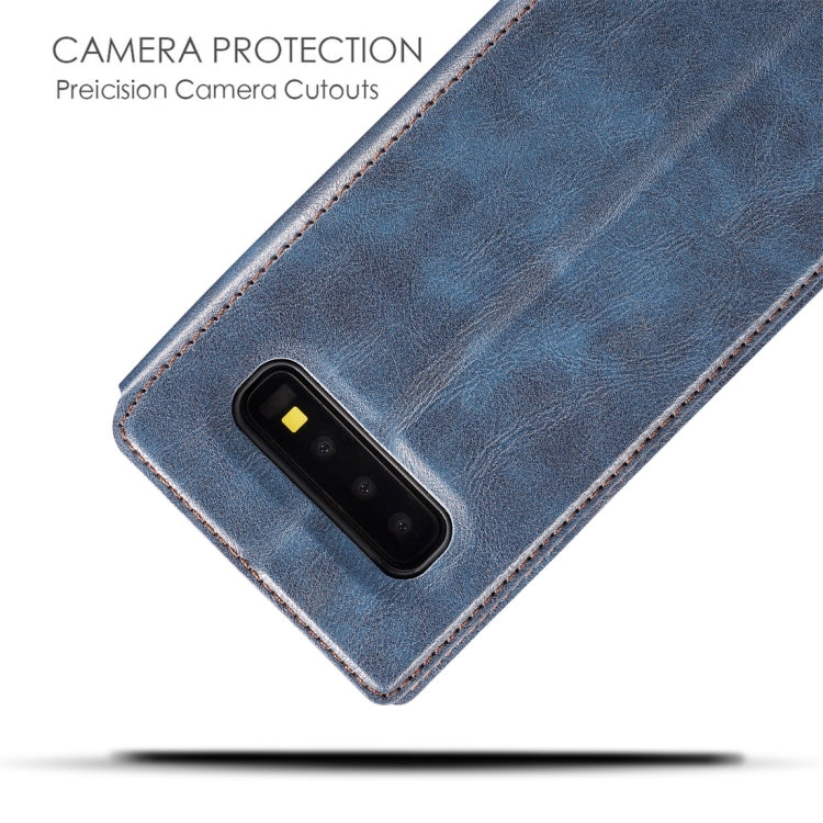Retro Simple Ultra-thin Magnetic Horizontal Flip Leather Case for Galaxy S10 Plus, with Holder & Card Slots & Lanyard