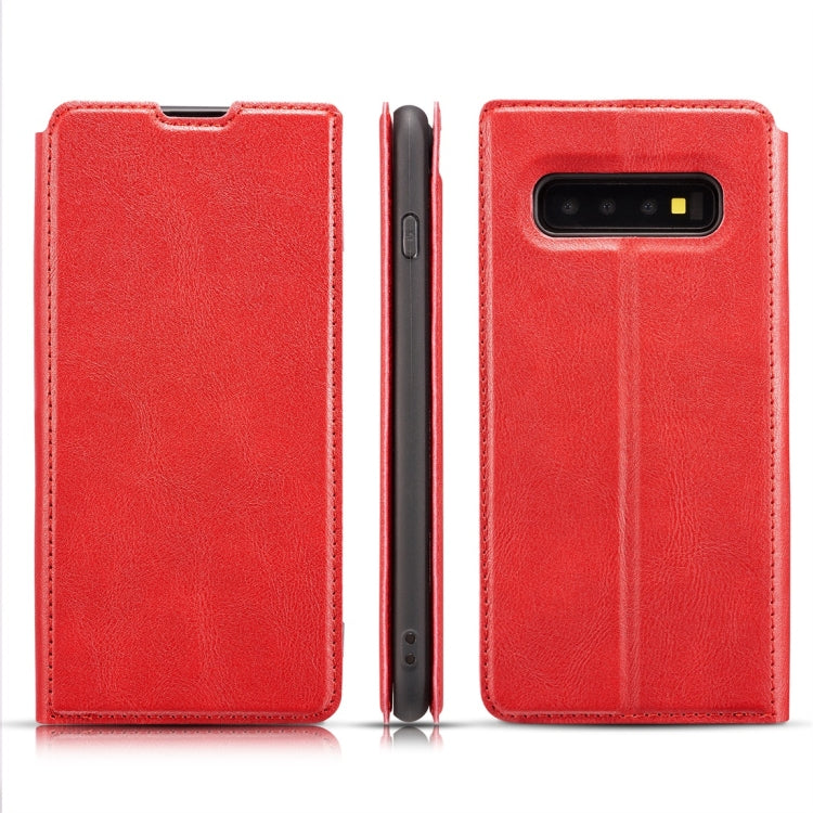 Retro Simple Ultra-thin Magnetic Horizontal Flip Leather Case for Galaxy S10 Plus, with Holder & Card Slots & Lanyard